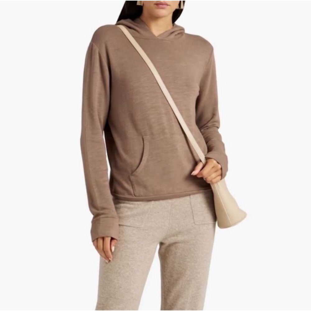 Monrow Women's Tan Super Soft Pullover Hoody Hoodie Hooded Sweatshirt Medium